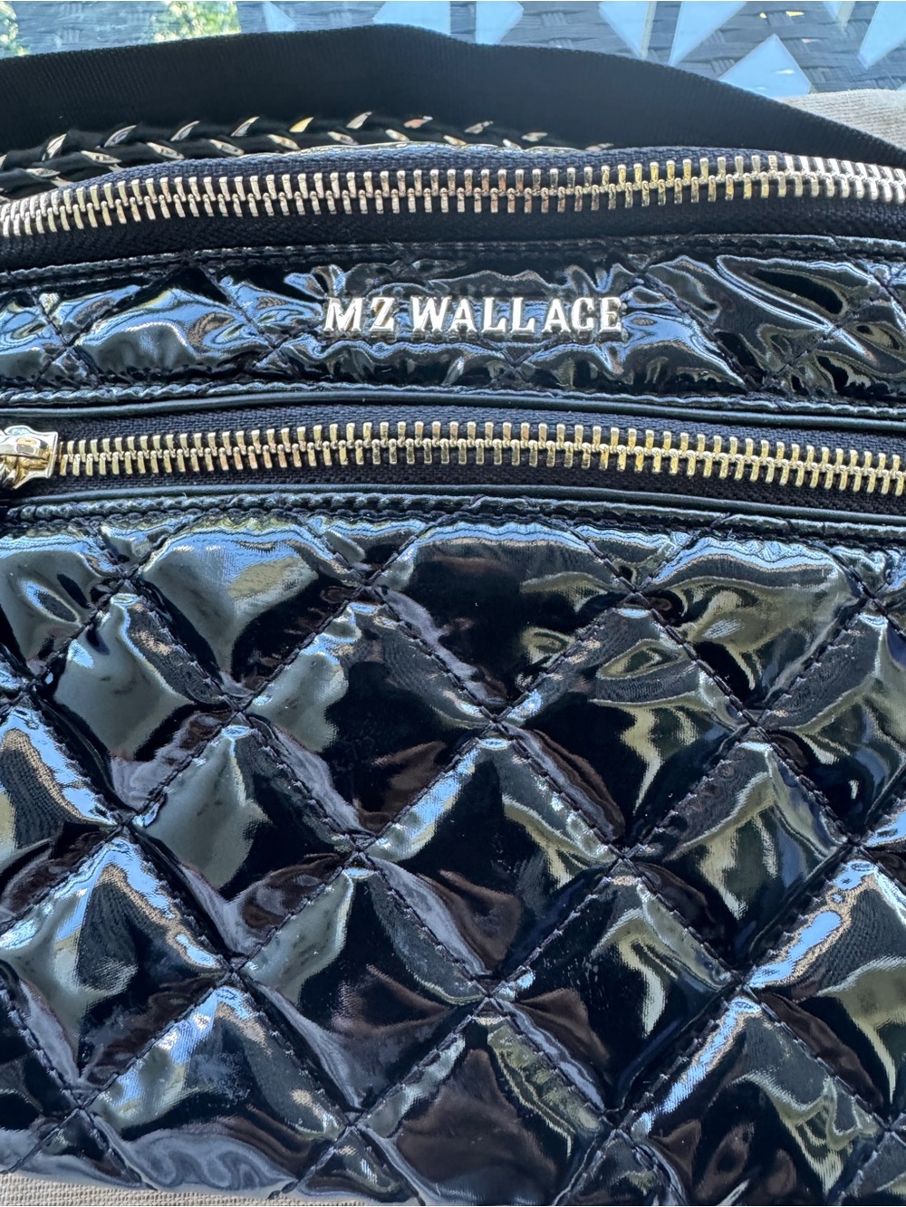 MZ Wallace Small Quilted Patent Leather Crossbody Sling Belt Bag Black Lacquer - Picture 4 of 14
